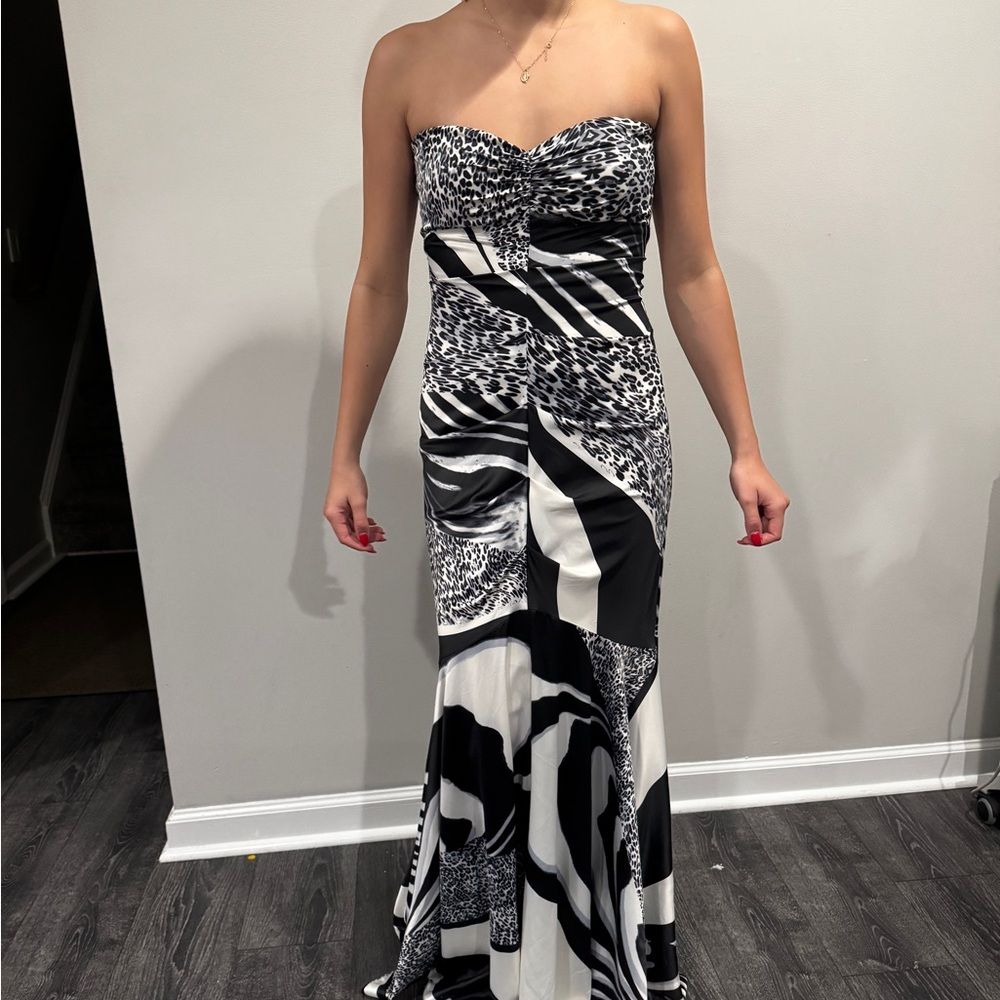 Black and White strapless gown
